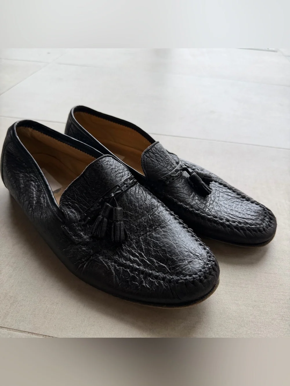 Moreschi Black Leather Tassel Slip-On Loafers